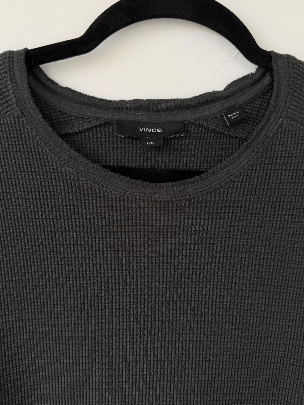 Vince Waffle Knit Long Sleeve Thermal Crew Charcoal / Size L
